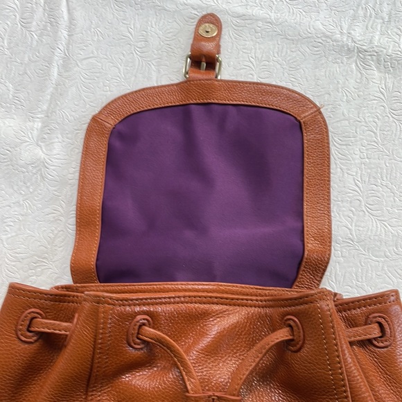 Leather Backpack Drawstring Cognac Zenith Bag - Picture 8 of 12